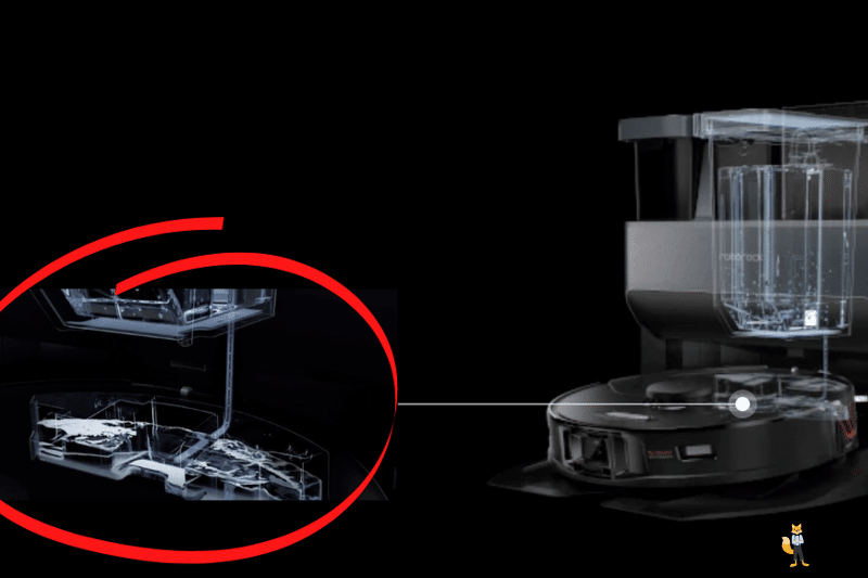 Der mobile Wassertank des Roborock S7 MaxV wird an der Ultra-Station nachgefüllt